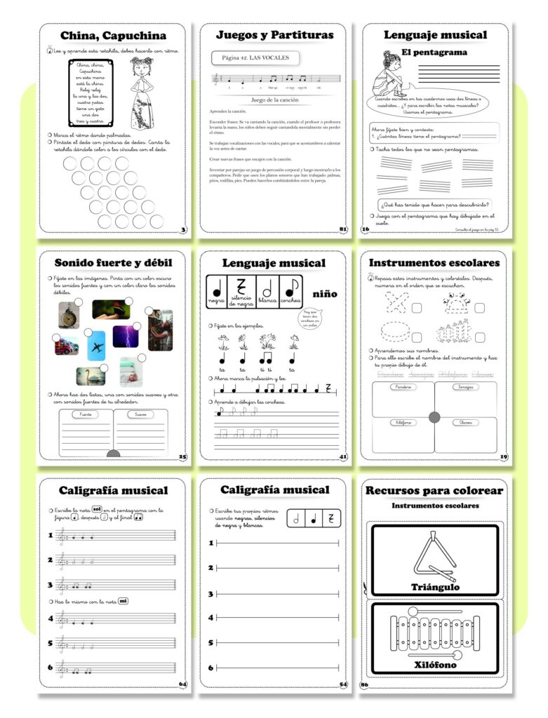 Páginas del cuaderno de música