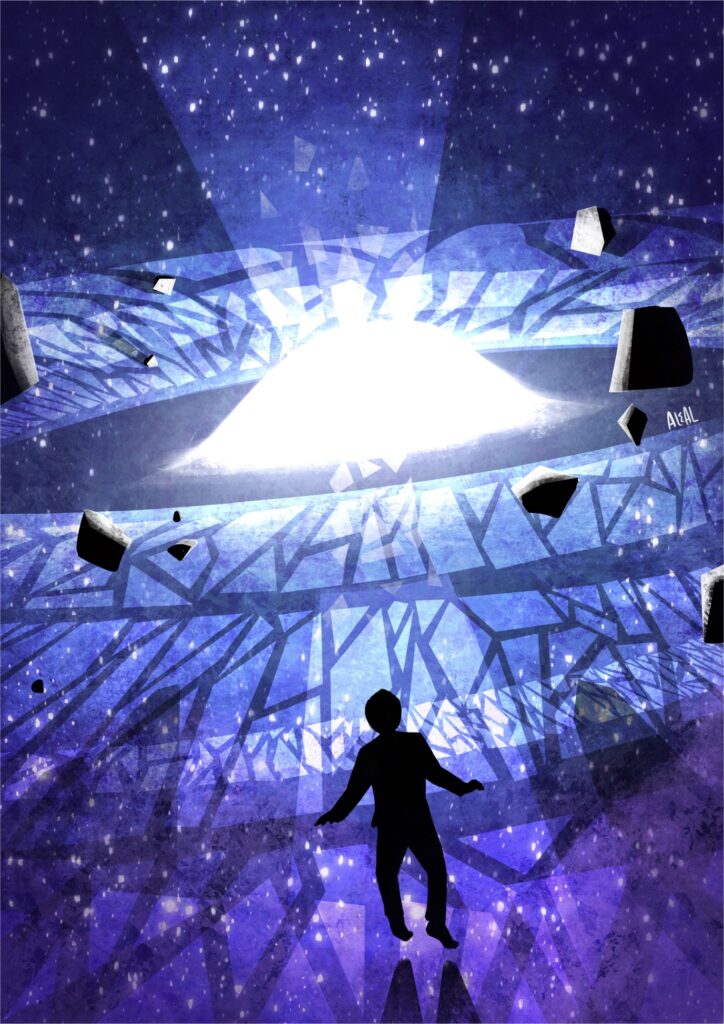 Ilustración de la portada "Hacedor de estrellas", novela de ciencia ficción escrita por Olaf Stapledon.